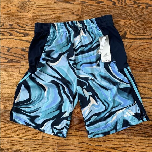 NWT NEW ADIDAS Aeroready Navy Blue Aqua Hyper Ready Athletic Shorts XL 18 20 - Picture 1 of 6